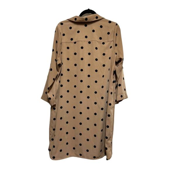 Fashion To Figure Taupe Tan with Black Polka Dots Button Down Shirt Dress 0 XL - Picture 2 of 7